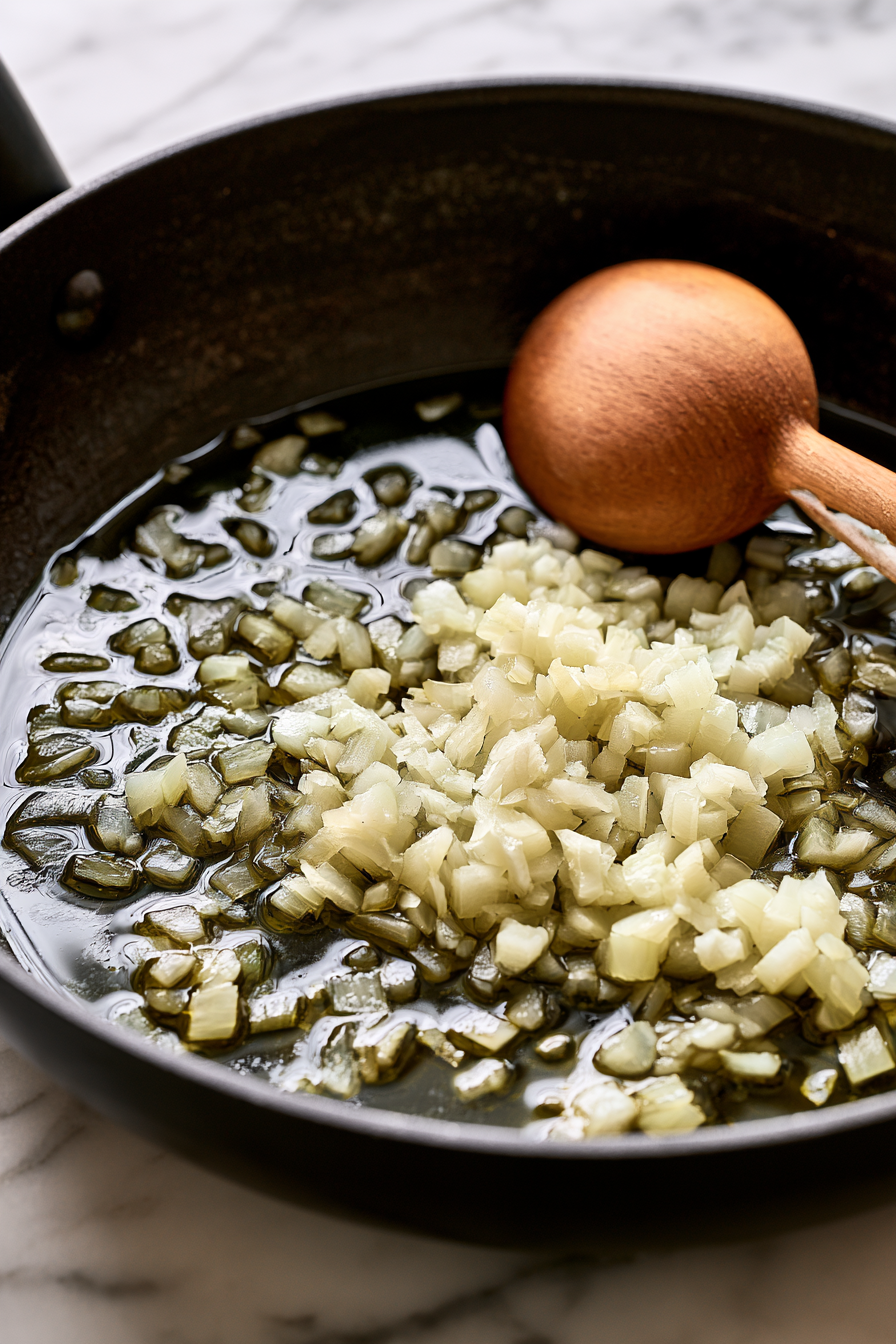While the pasta cooks, heat the olive oil in a large skillet or saucepan over medium heat