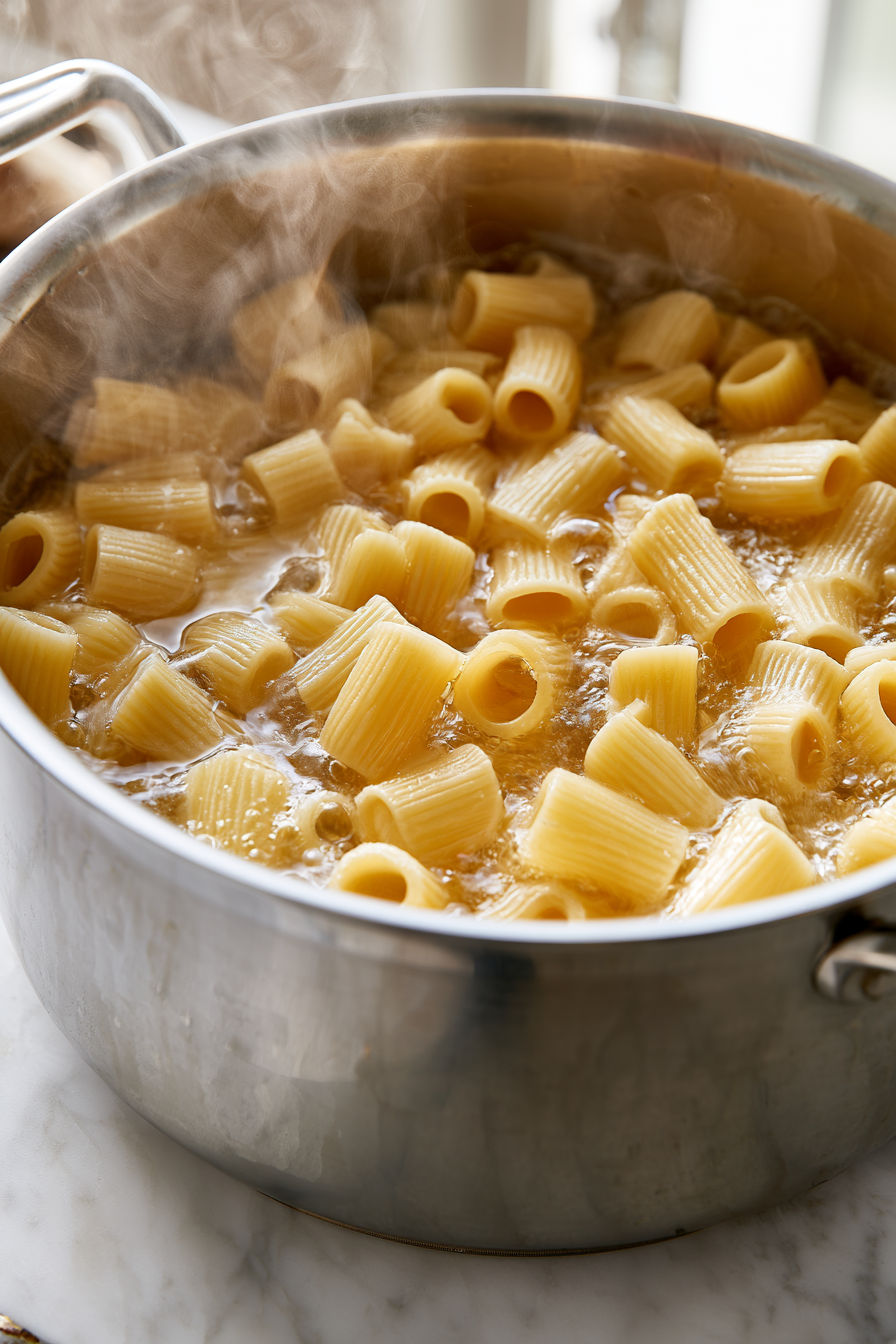 While the vegetables roast, bring a large pot of generously salted water to a boil. Cook the pasta according to the package directions until al dente