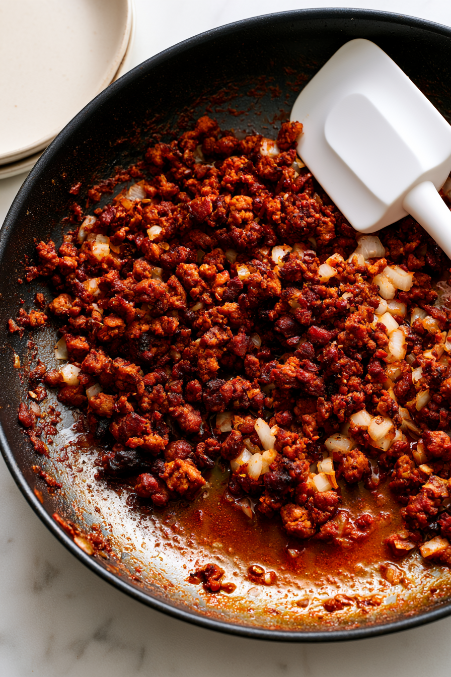 until the chorizo develops lightly browned and crispy edges