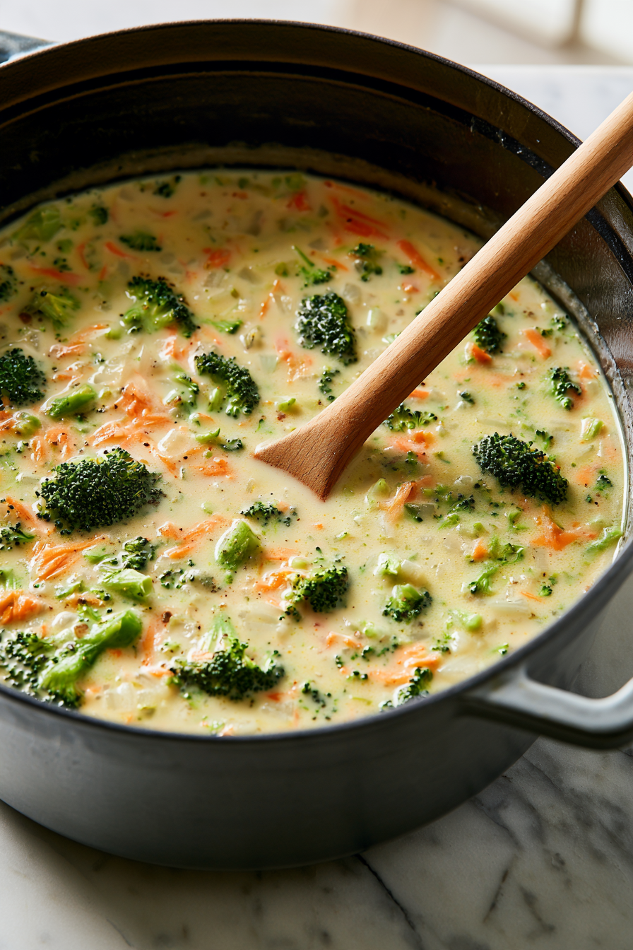 Add broccoli, carrots, salt, pepper, garlic powder, and paprika. Bring to a gentle simmer and cook for 15–20 minutes, until the vegetables are tender