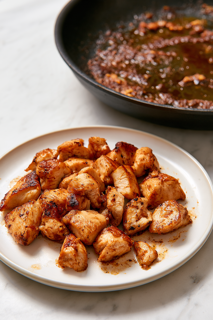 Add the chicken in a single layer and cook for 4–5 minutes