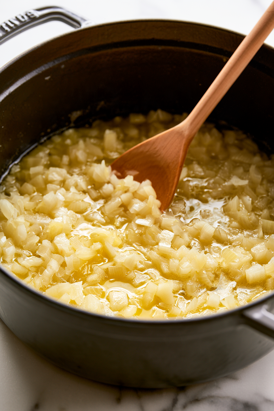 Melt butter in a Dutch oven over medium heat. Add onion and cook for 3–4 minutes, until softened