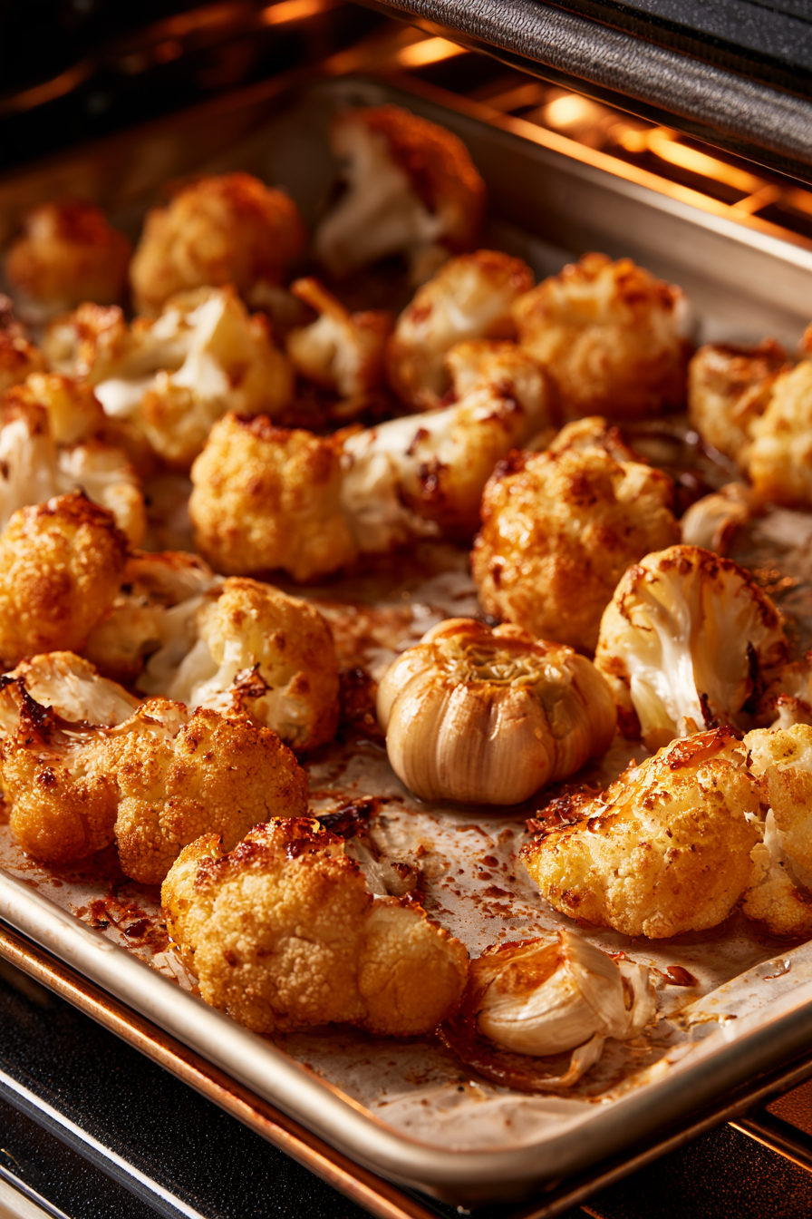 Roast for 25–30 minutes, turning the cauliflower