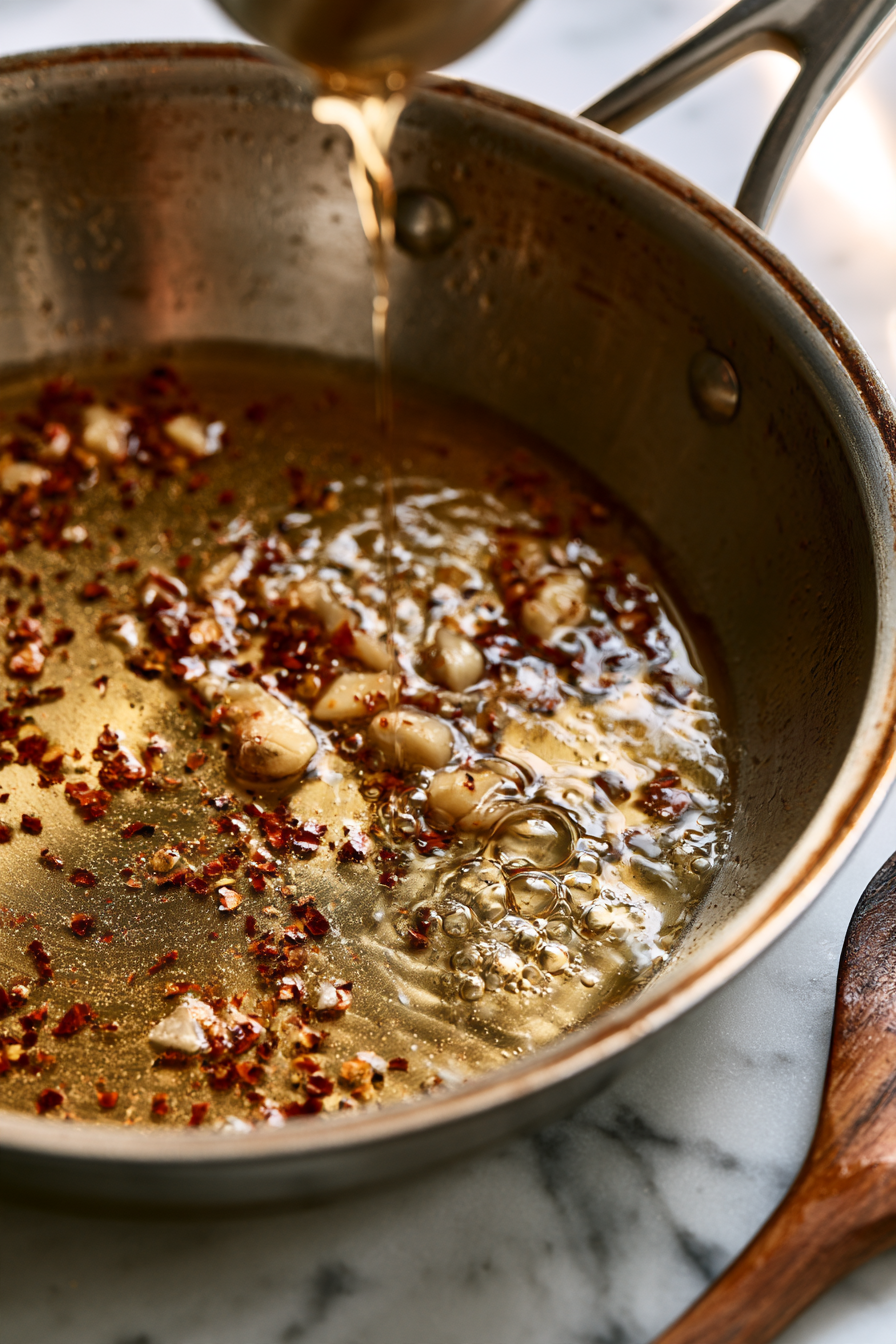 Add the dry vermouth and bring it to a simmer. Cook until the liquid reduces slightly and the alcohol cooks off