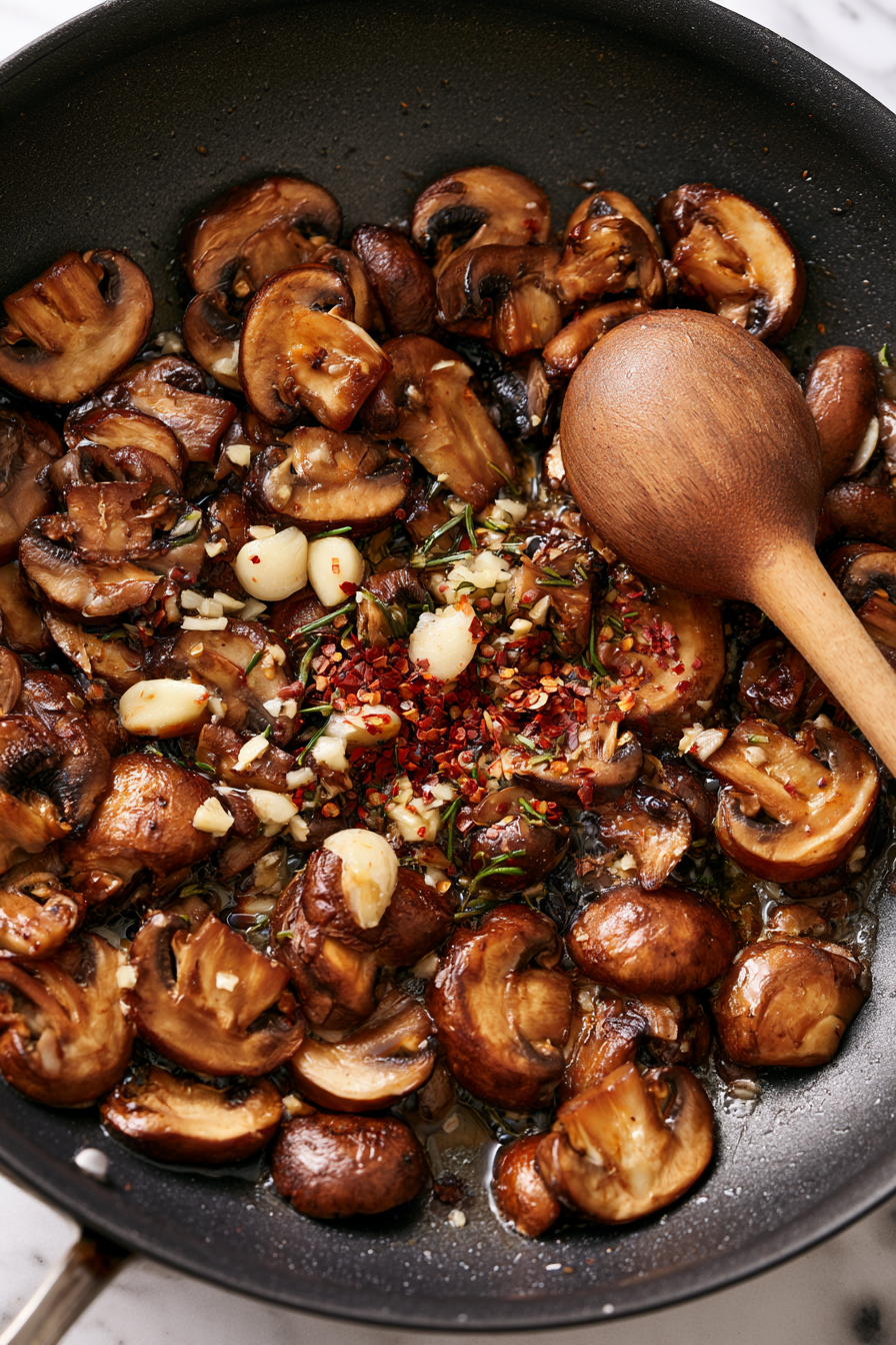 Add the garlic, chopped rosemary, and crushed red pepper flakes