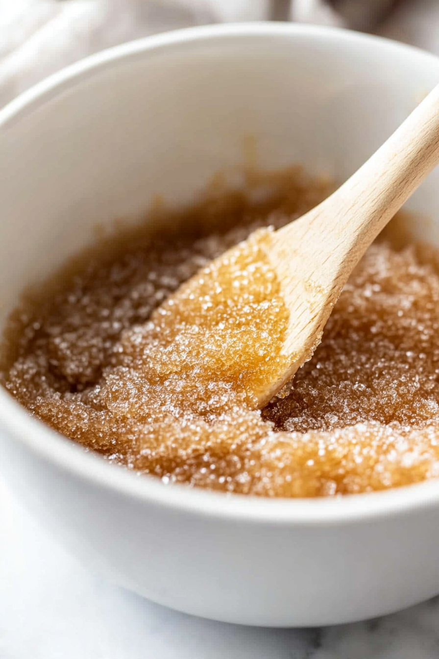 Add the granulated sugar and brown sugar to the warm browned butter and stir until combined