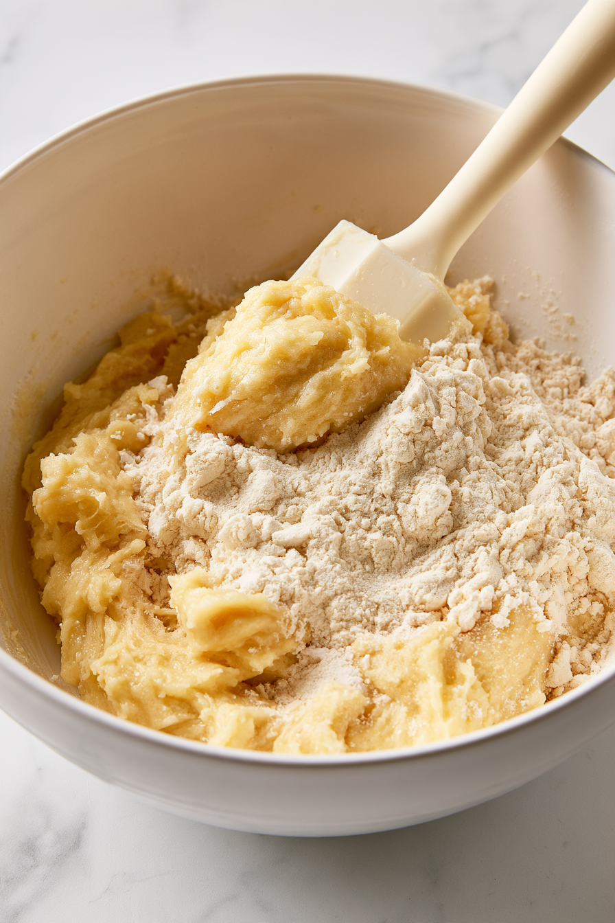 Add the wet mixture to the dry ingredients and stir with a spatula until a soft cookie dough forms