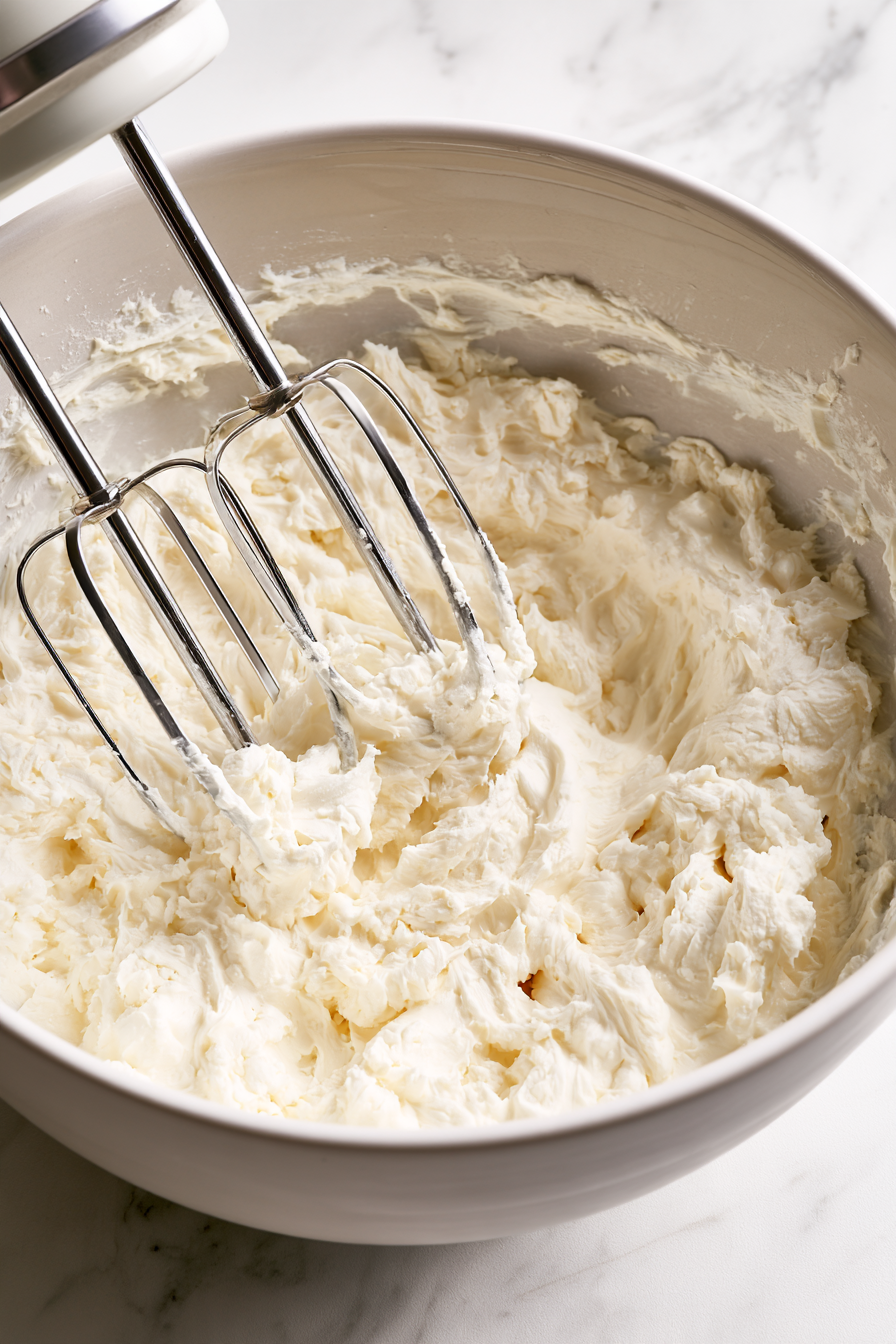 Beat the softened cream cheese in a medium bowl for 1–2 minutes until smooth, scraping the sides as needed