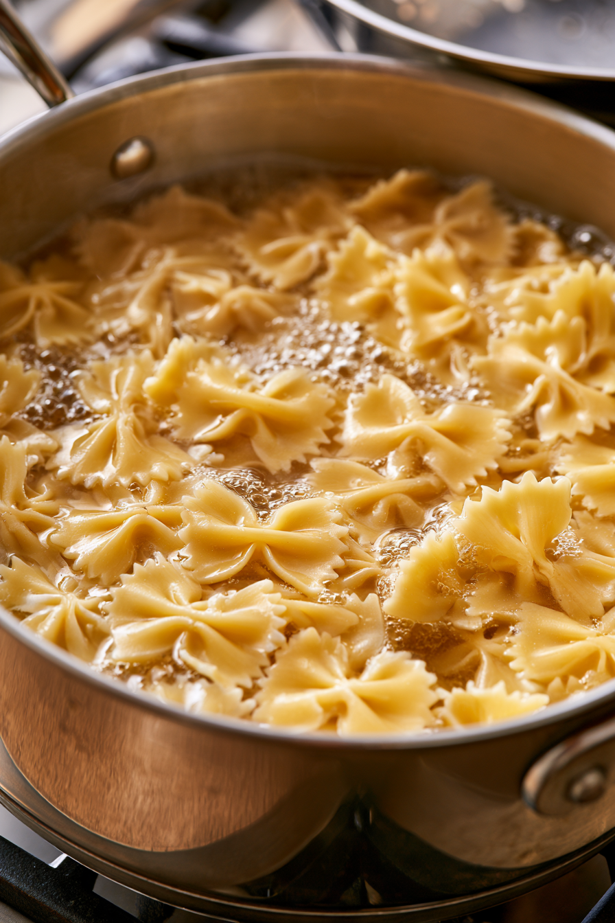 Cook the bowtie pasta until al dente