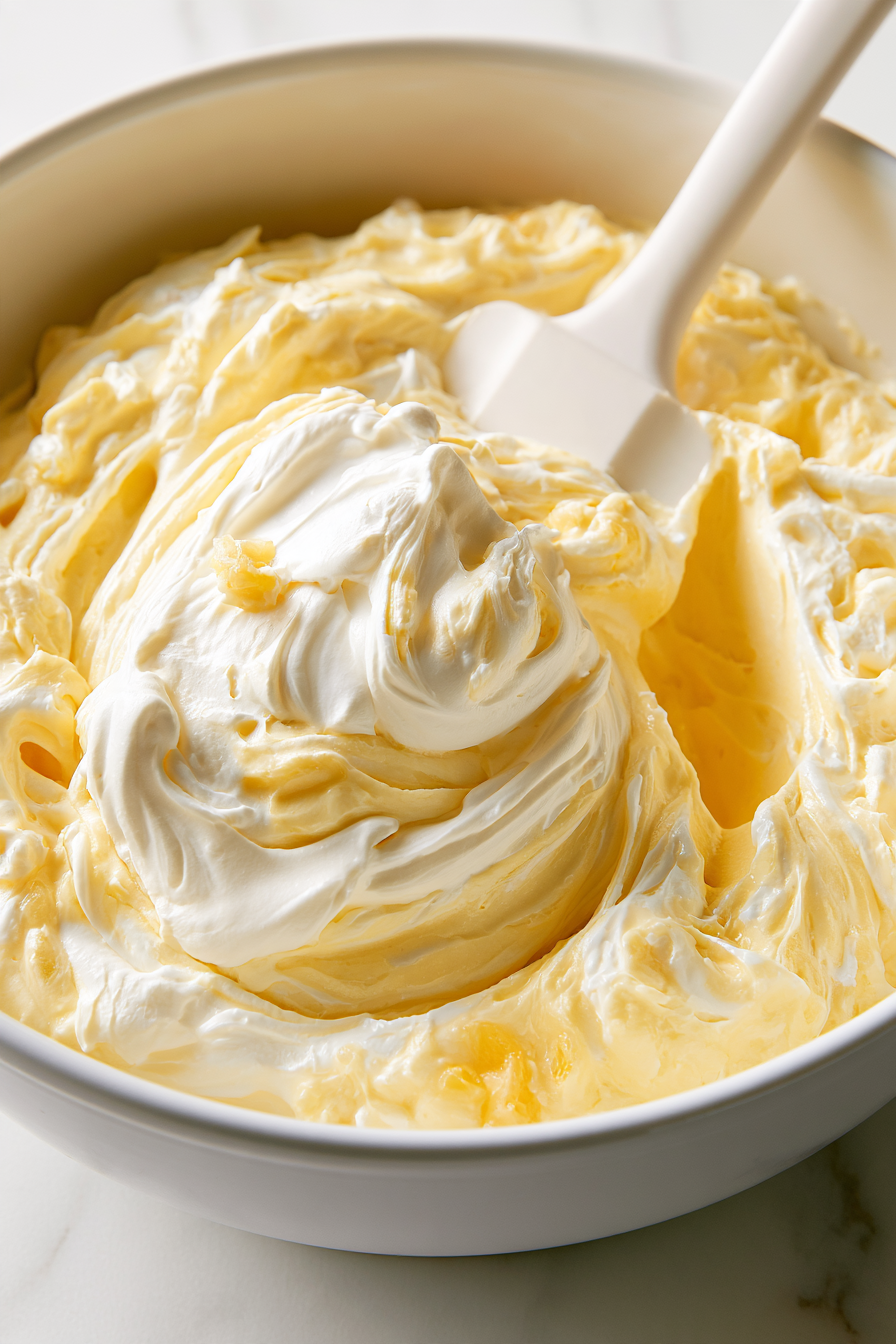 Gently fold in the thawed whipped topping using a silicone spatula until the mixture is smooth and fluffy