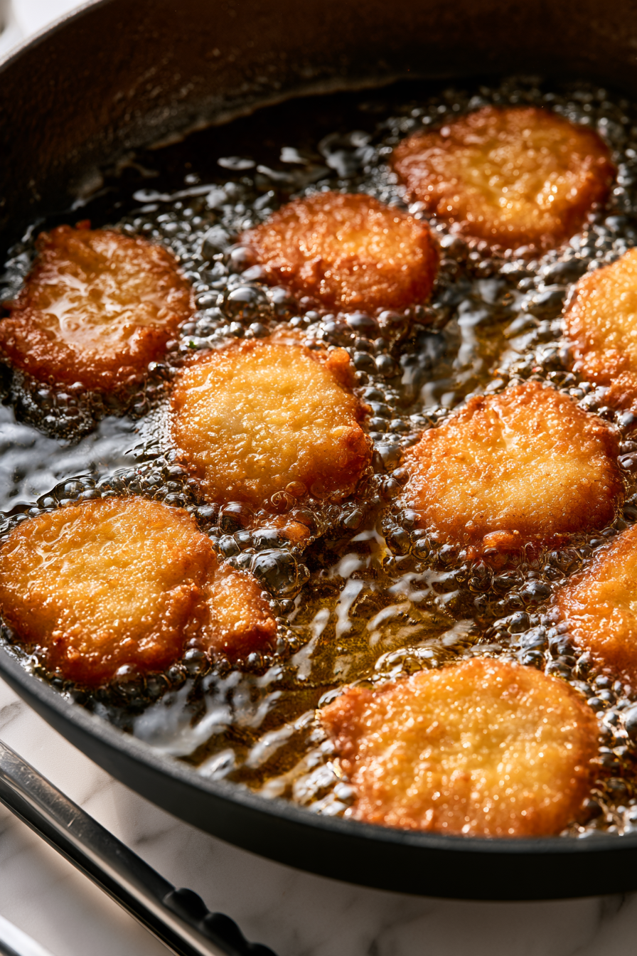 Heat 2–3 inches of vegetable oil to 350°F in a deep skillet or pot. Fry the nuggets in batches for 3–4 minutes per side