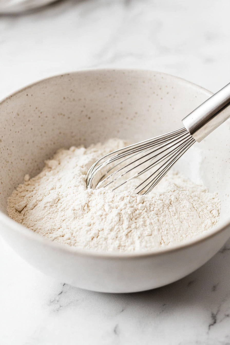 In a large bowl, whisk together the flour, baking soda, and salt