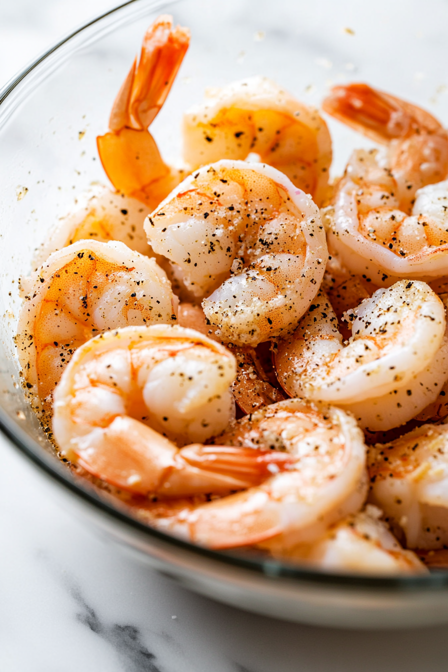 Place the shrimp in a bowl and season with kosher salt and baking soda