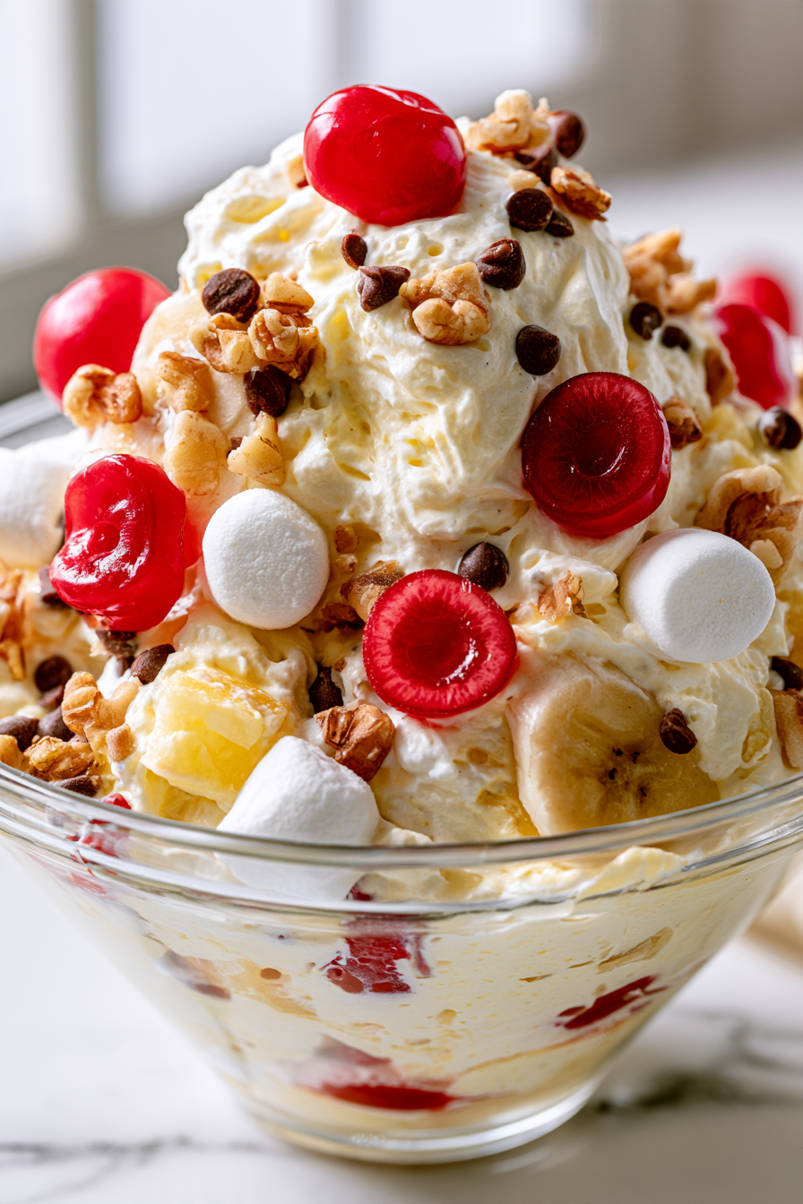 Sprinkle the reserved walnuts and chocolate chips over the top just before serving
